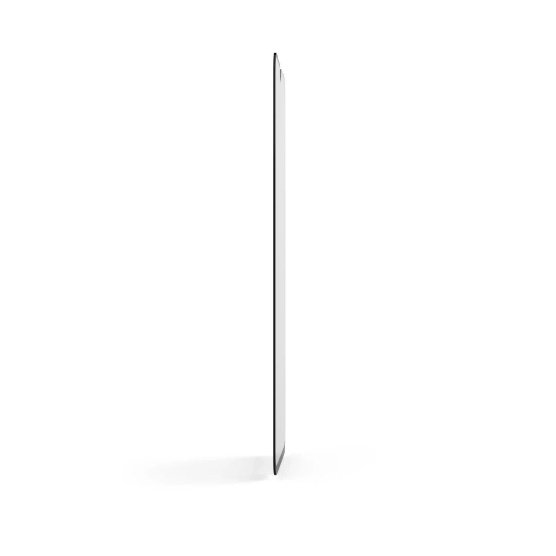 Weißes Tablet auf weißem Hintergrund. Das Tablet ist von der Seite zu sehen.