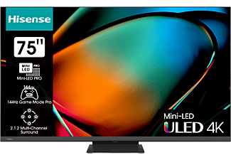 HISENSE 75U8KQ 4K UHD Smart Mini-LED ULED televízió, sötétszürke, 189 cm