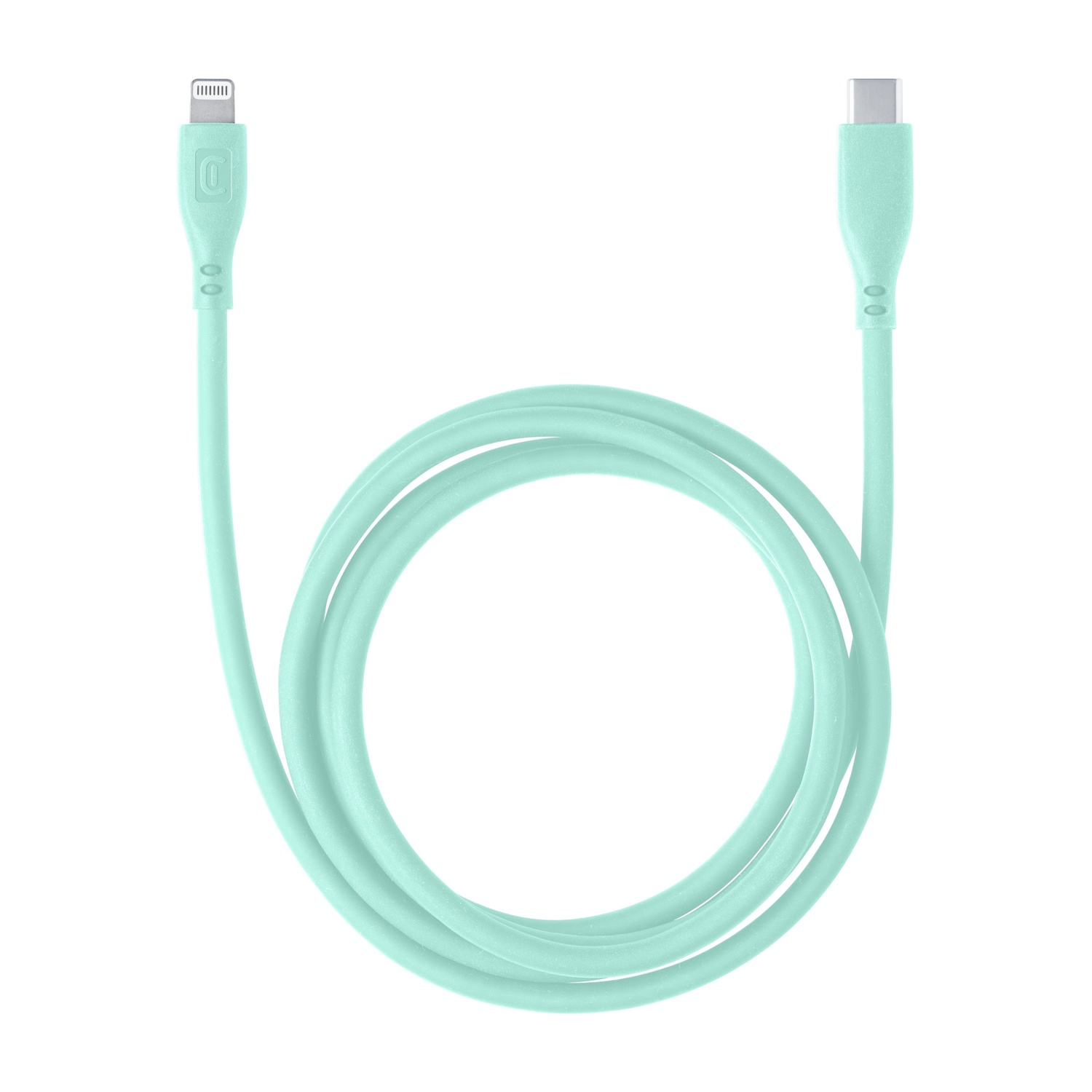 Cavo azzurro con connettore USB-C e Lightning.