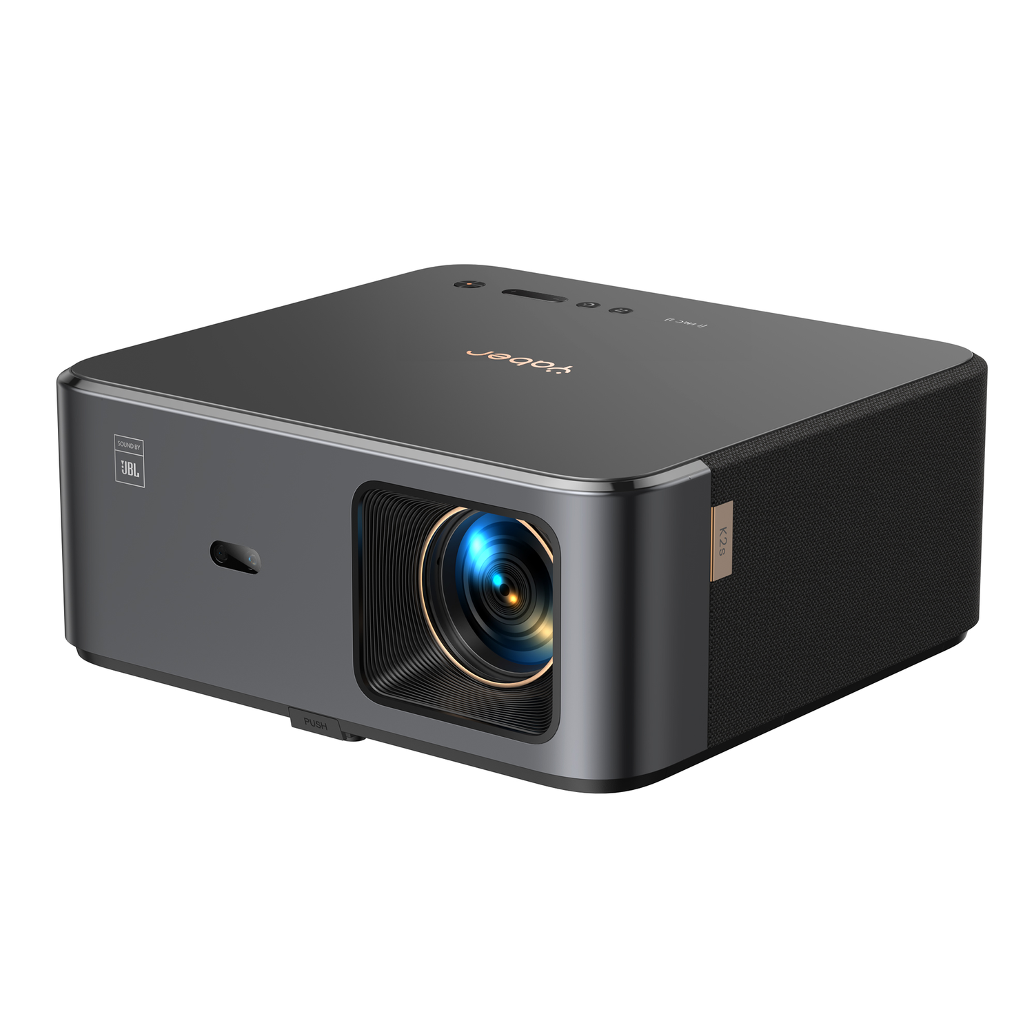 Black projector with a lens. It has the word Yaber on it. The side has the word X23 on it.