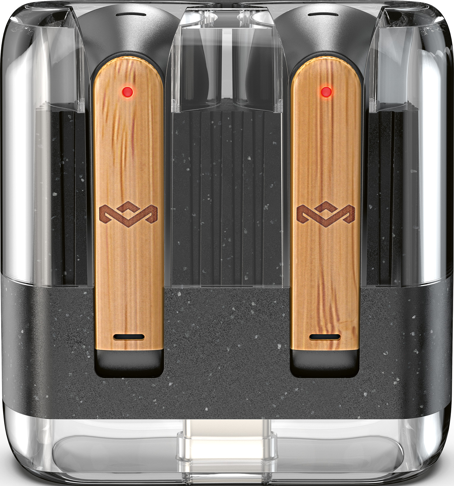 Zwei Vape Pens in einem Ladecase, mit durchsichtiger Kunststoffabdeckung, freigestellt.