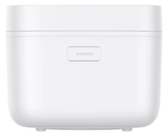 Biały, prostokątny garnek do gotowania ryżu z logo 'xiaomi' z przodu.