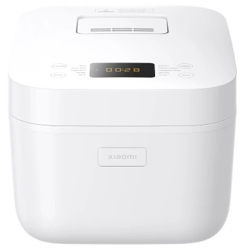 Biała maszyna do pieczenia chleba Xiaomi z cyfrowym wyświetlaczem, pokazująca czas 0:28.