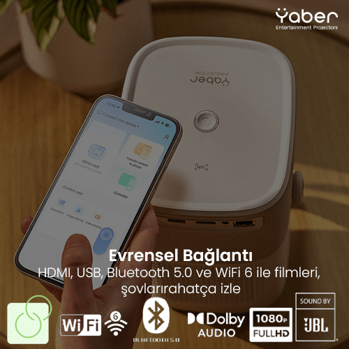 YABER T2 Plus Full-HD 450 Lümen Taşınabilir Bataryalı Projeksiyon