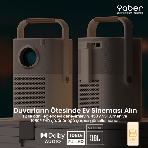 YABER T2 Plus Full-HD 450 Lümen Taşınabilir Bataryalı Projeksiyon