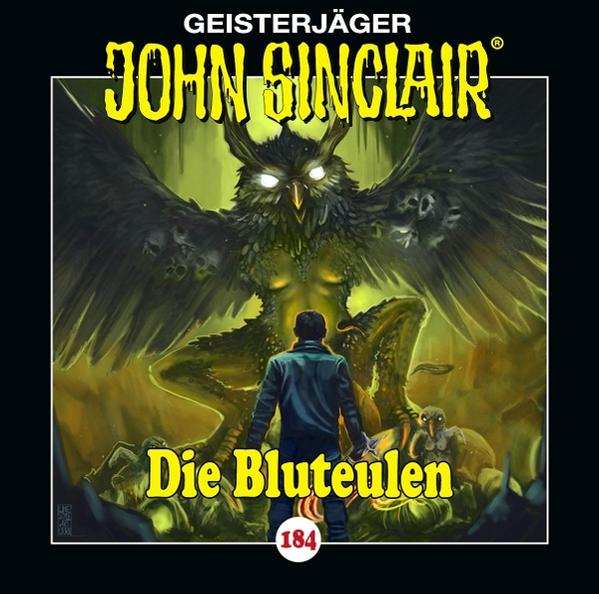Buchcover mit einer Frau, einer Eule und einem Mann, mit grünem Hintergrund.