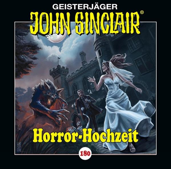 Buchcover einer Horrorgeschichte. Ein Werwolf, eine Braut und ein Mann sind abgebildet.
