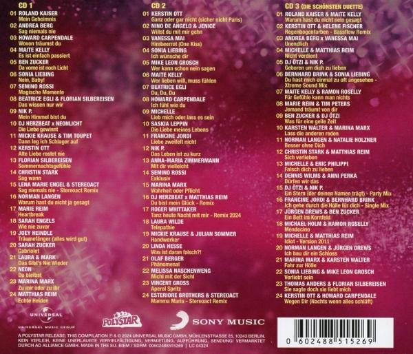 Ein CD-Album mit Titellisten und Credits. Der Hintergrund ist ein rosa-violetter Farbverlauf.