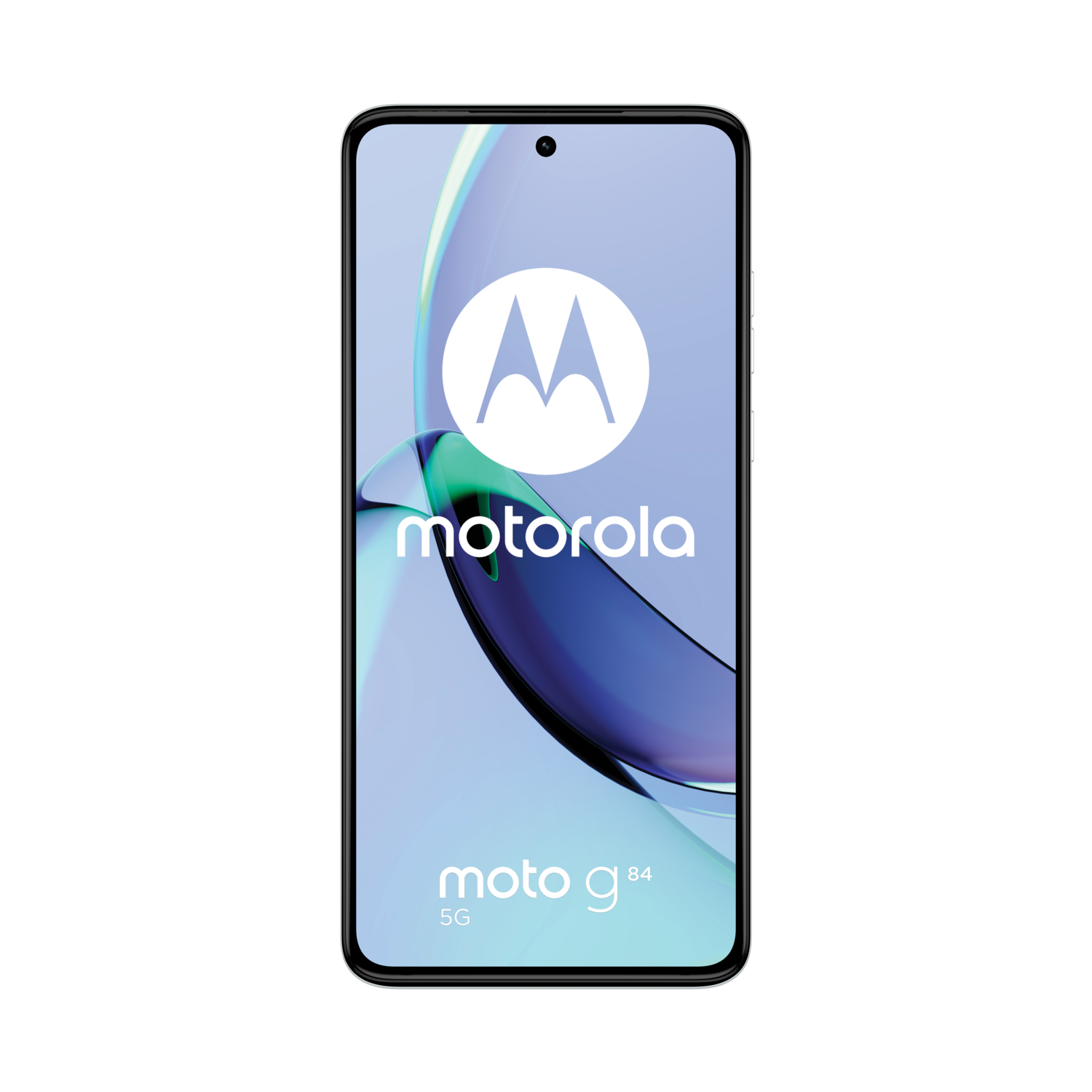 Een smartphone met een scherm met het Motorola-logo en 'moto g84 5G'.