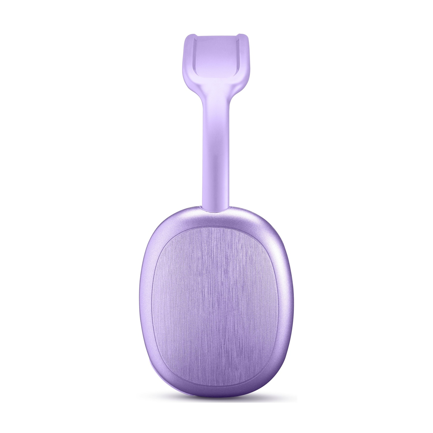 Dispositivo viola con manico allungato e corpo ovale su sfondo bianco.