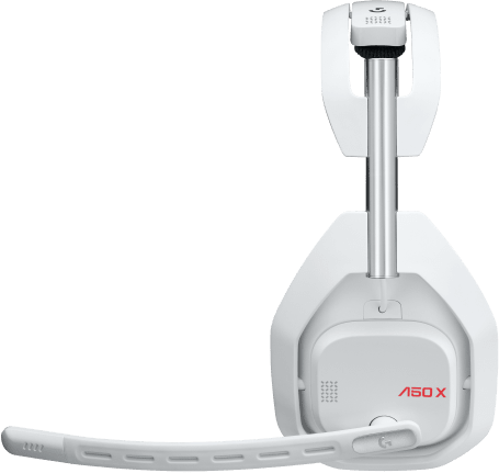 Fehér gamer headset mikrofonnal, felülről látható. Zöld háttér.