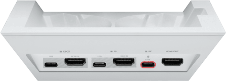Fehér Xbox konzol hátlapja portokkal, beleértve a HDMI-t, az USB-t és a tápbemenetet.