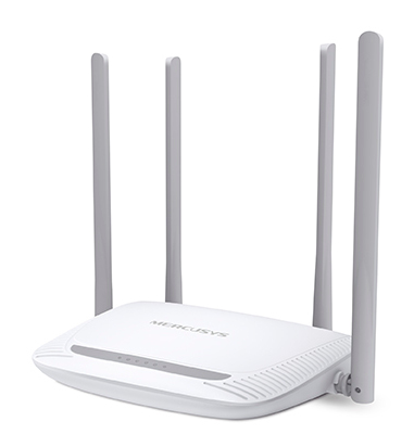 Biały router z 4 antenami.