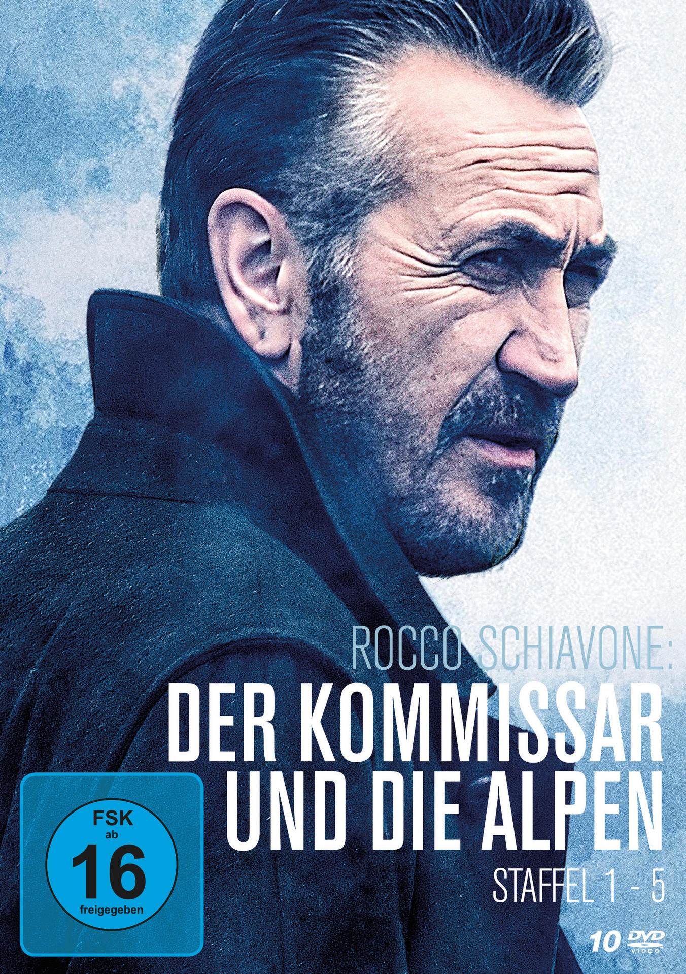 DVD-Cover mit dem Gesicht eines Mannes und dem Titel 'Rocco Schiavone'.