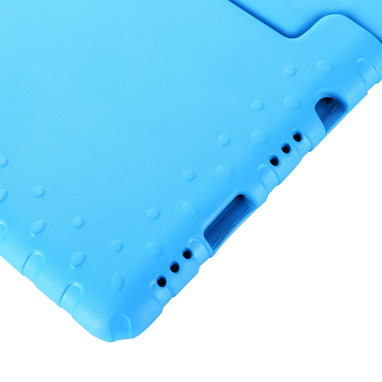 Een blauwe tablet hoek. Het heeft een textuur met gaten langs de rand.
