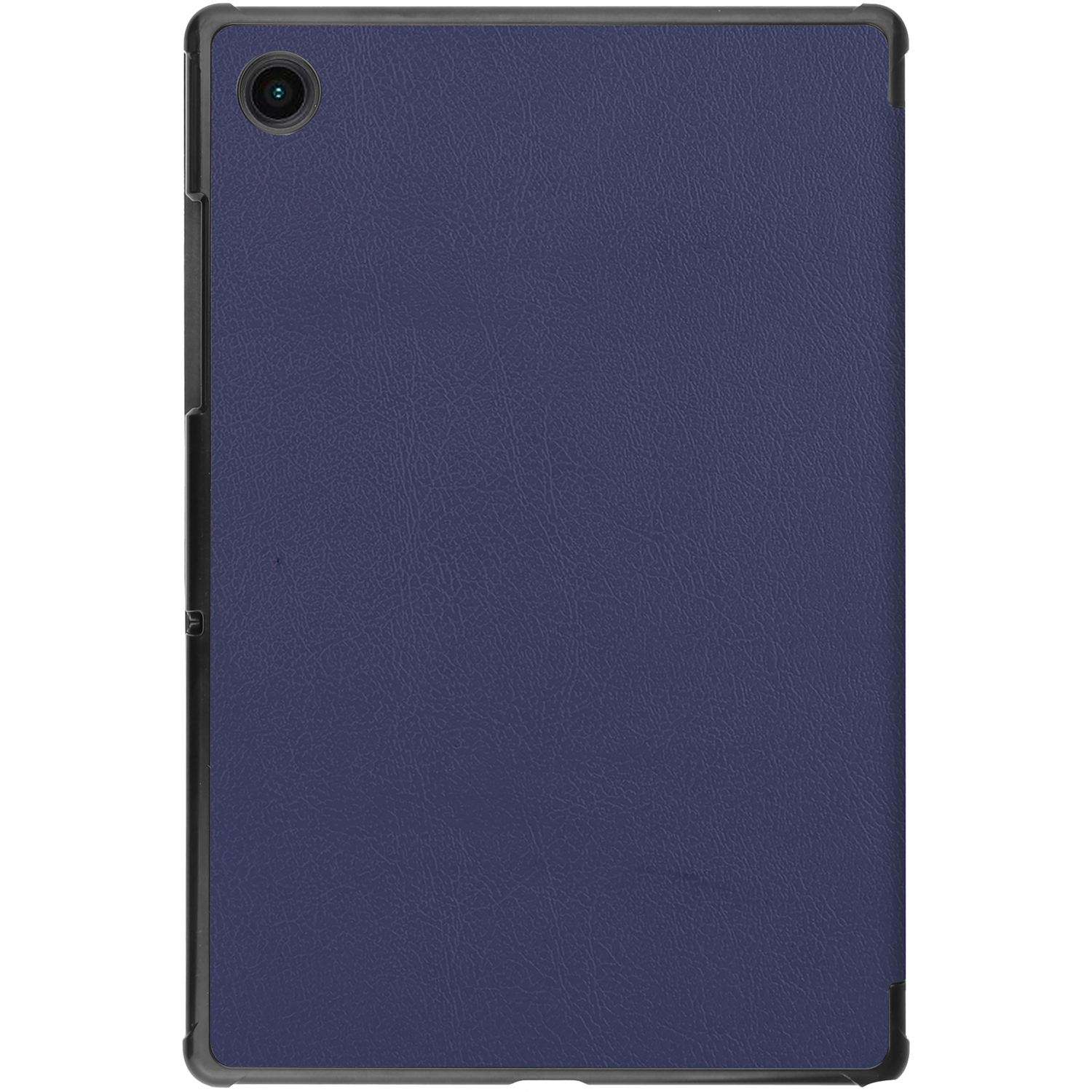 Une tablette bleu marine avec un cadre noir et un objectif en haut.