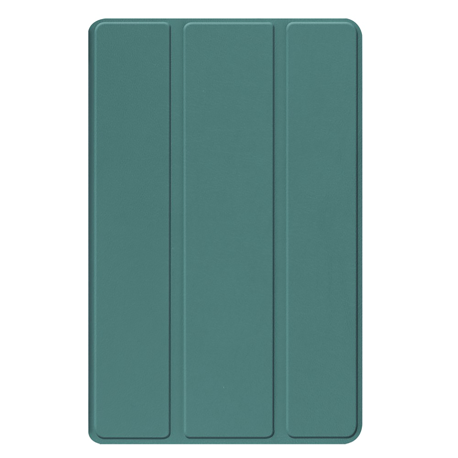 Groene iPad-hoes, opgevouwen met drie verticale panelen.