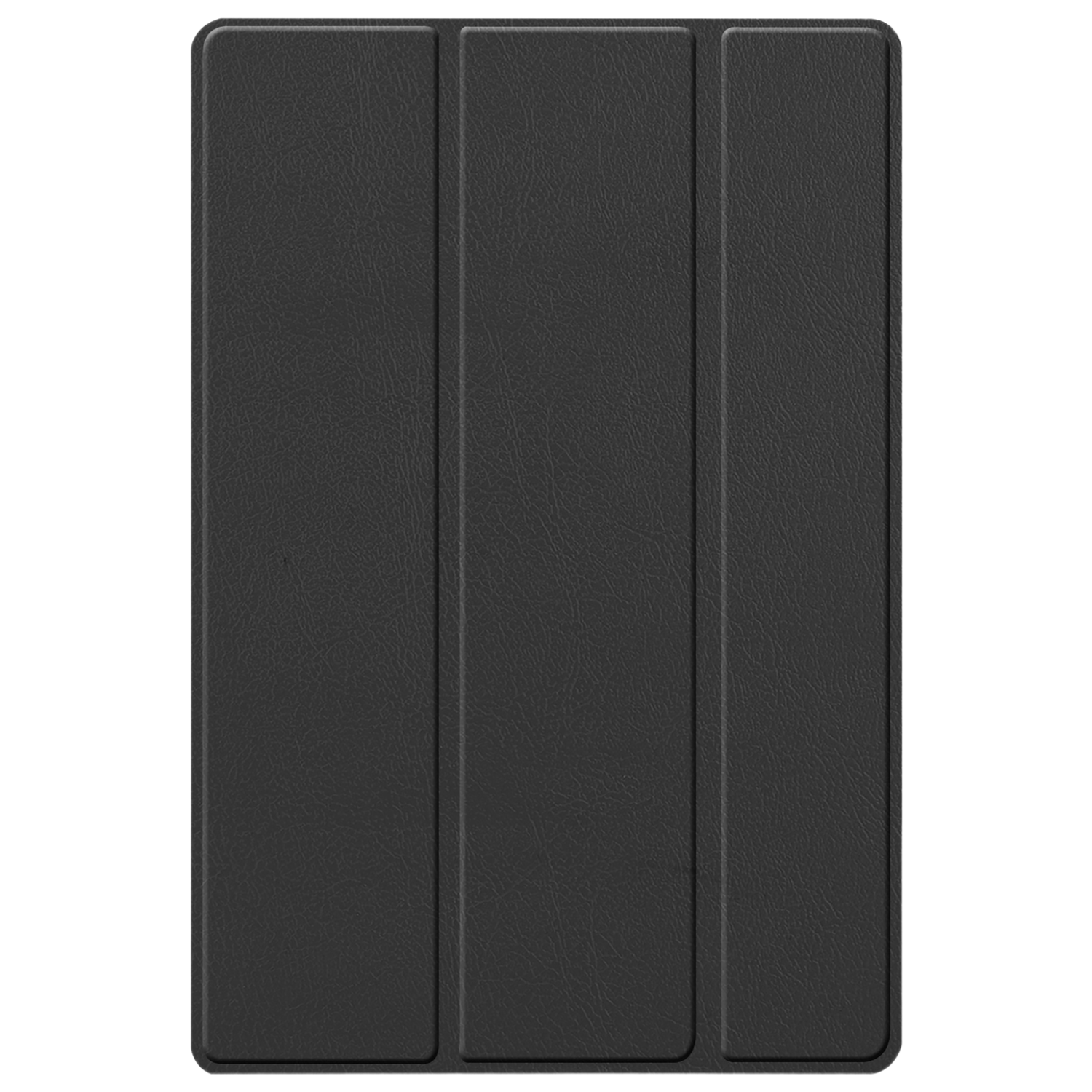 Étui pliable noir pour tablette avec surface texturée.