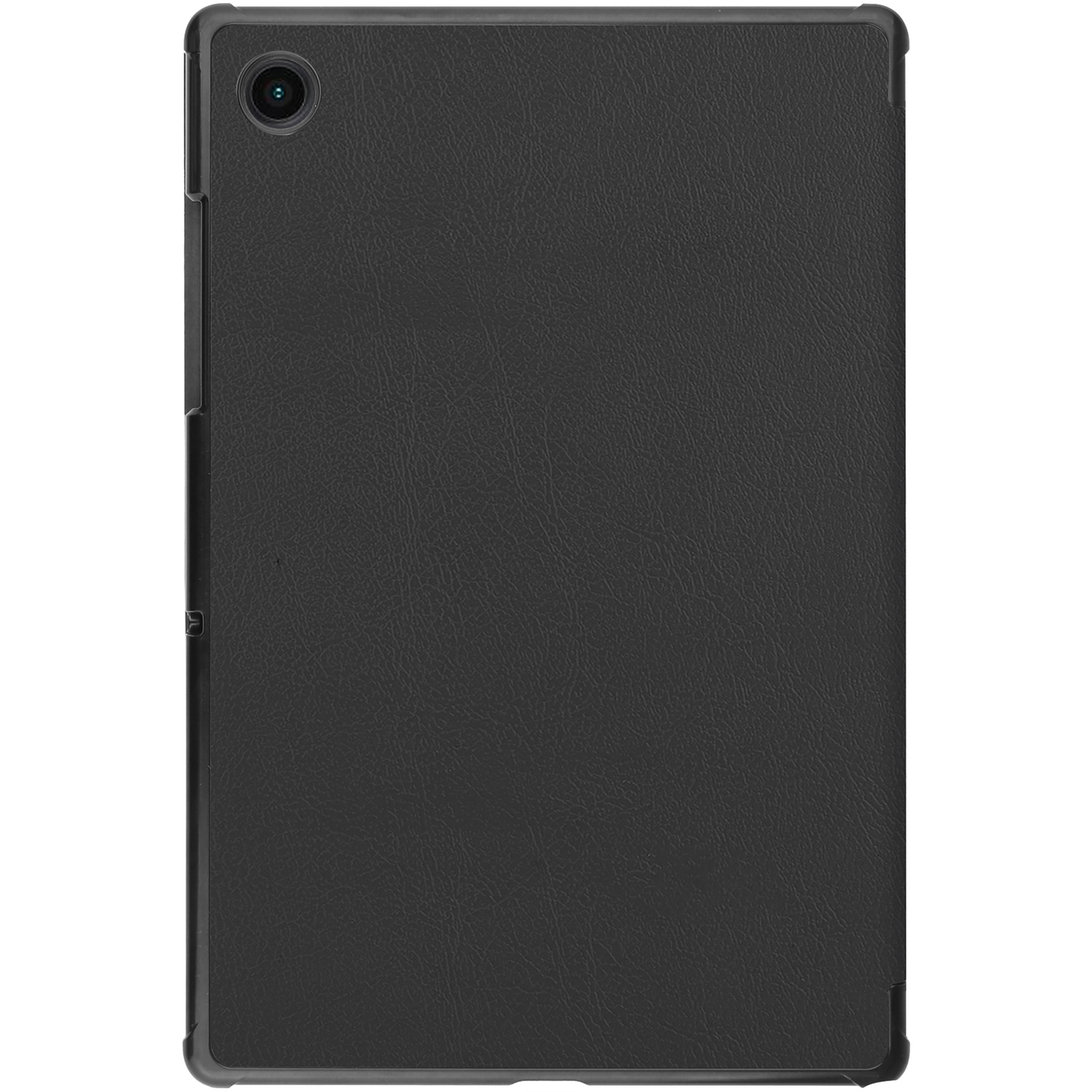 Une tablette noire avec une couverture en cuir noir.