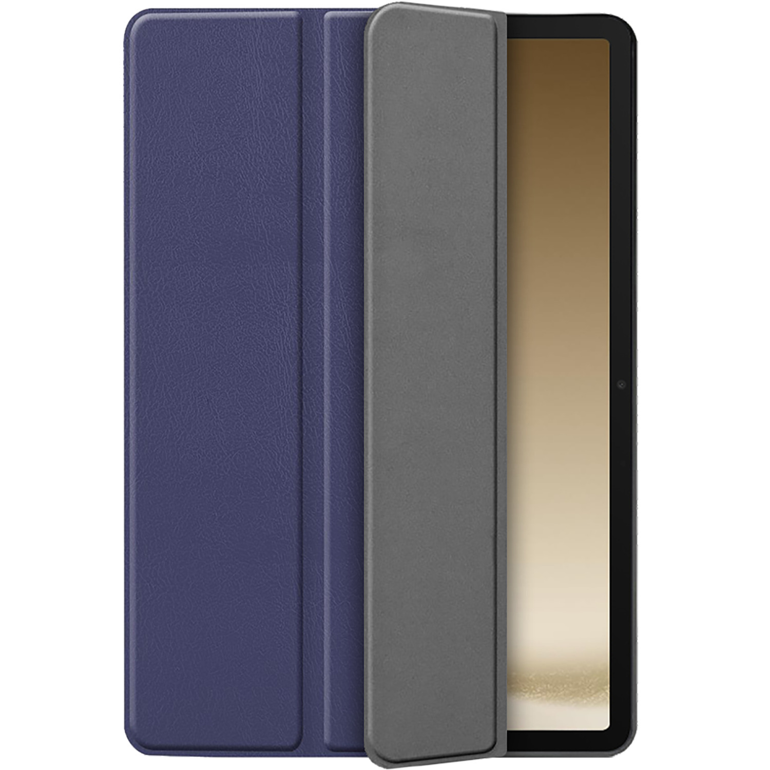 Une tablette à l'intérieur d'un étui bleu et gris. L'étui est fermé, montrant sa couverture avant.