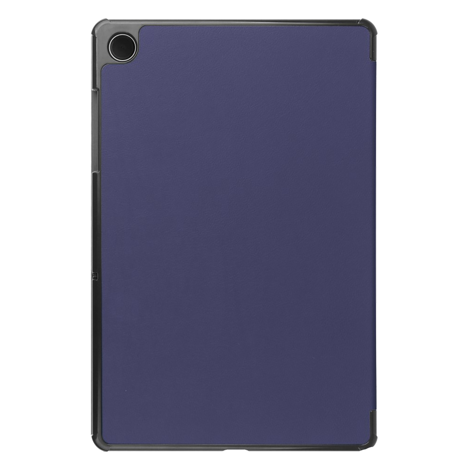 Une coque de tablette, bleu foncé à l'extérieur. Cadre noir autour des bords.