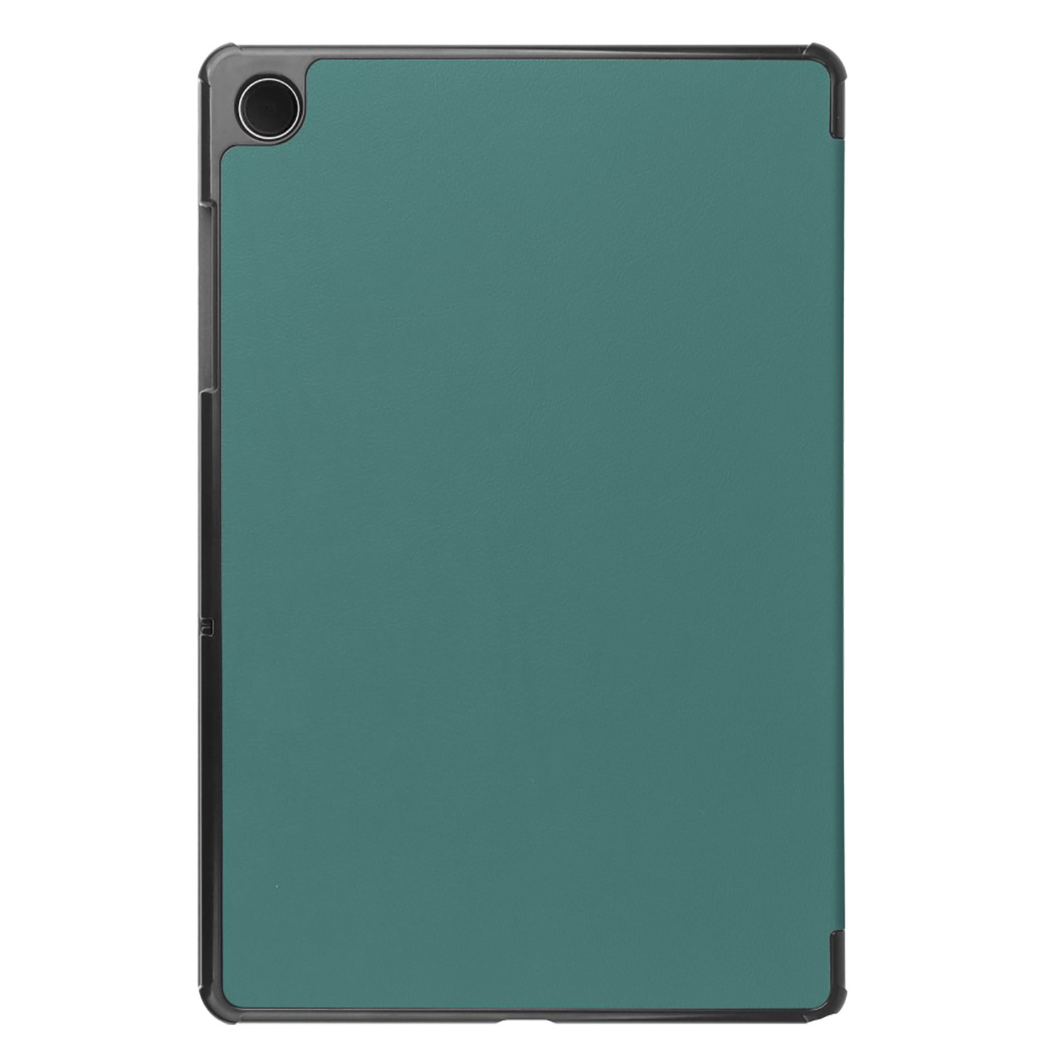 Étui de tablette, couleur sarcelle, caméra et cadre noir.