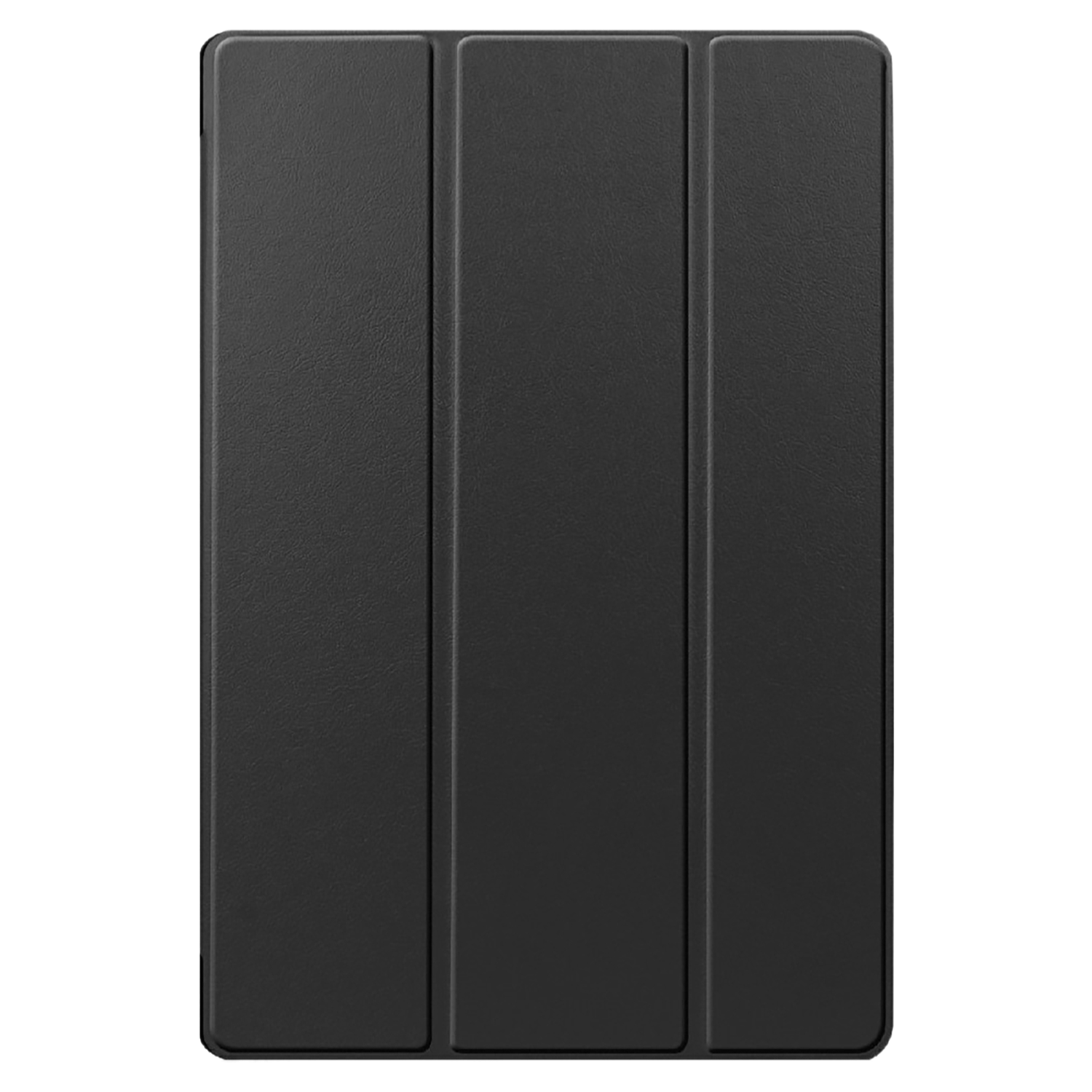 Black iPad cover, folded with three vertical panels.