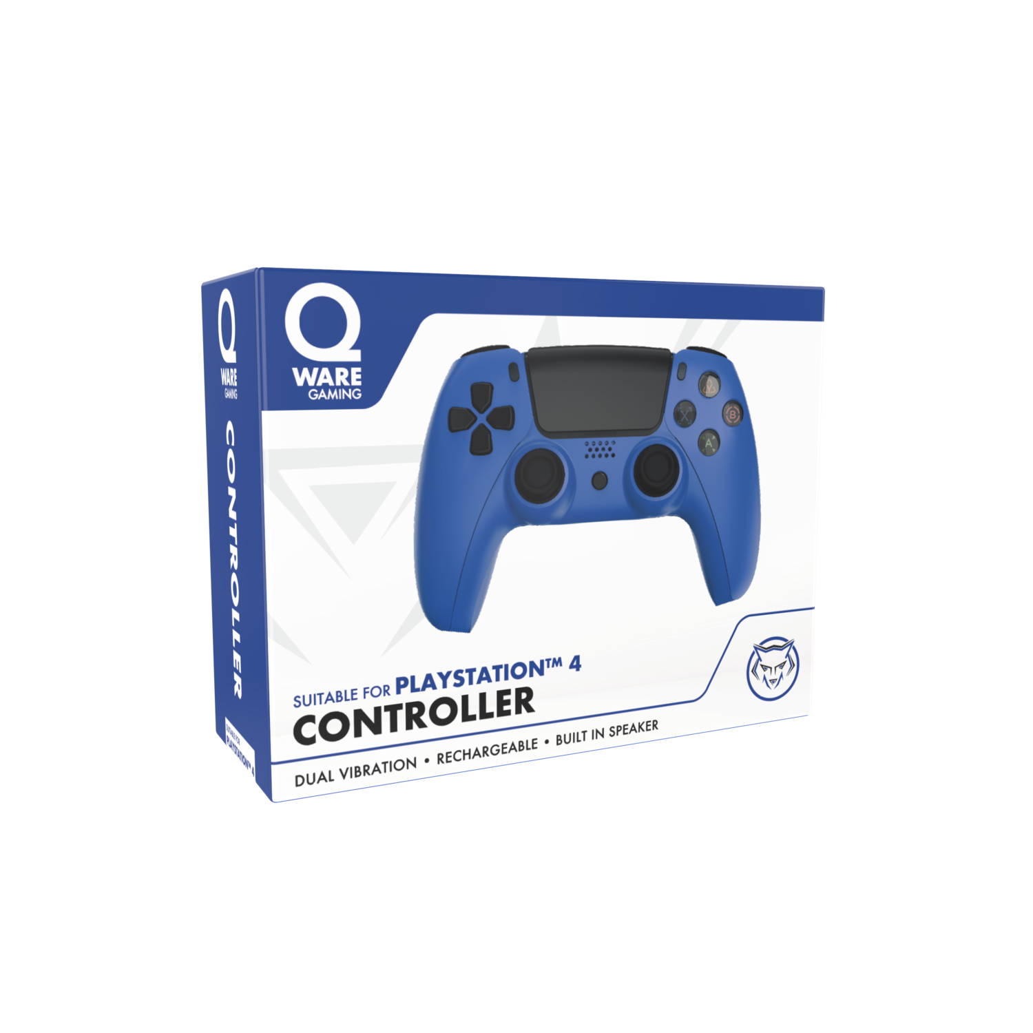 Blauwe Playstation 4 controller in een doos.