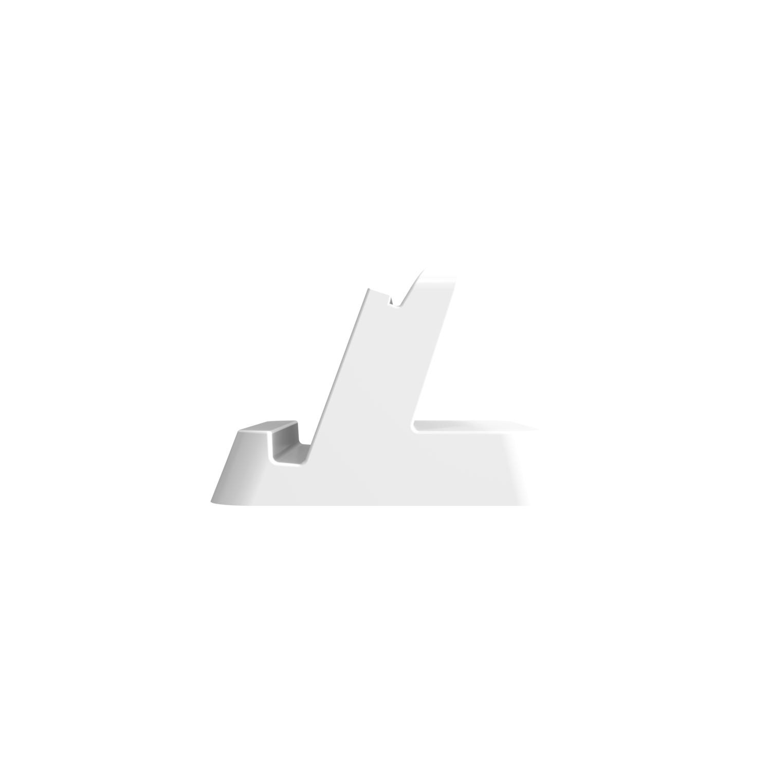 White phone stand on a black background.