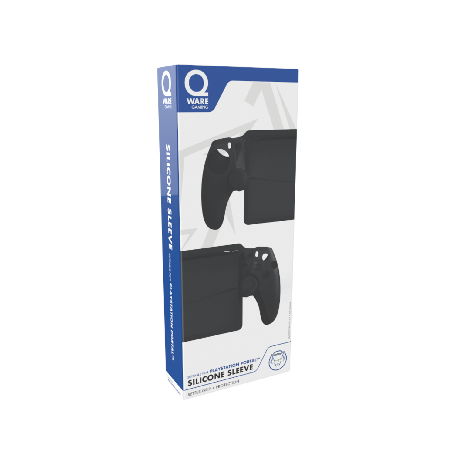 Zwarte siliconen hoes voor PlayStation Portal, verpakking op witte achtergrond.
