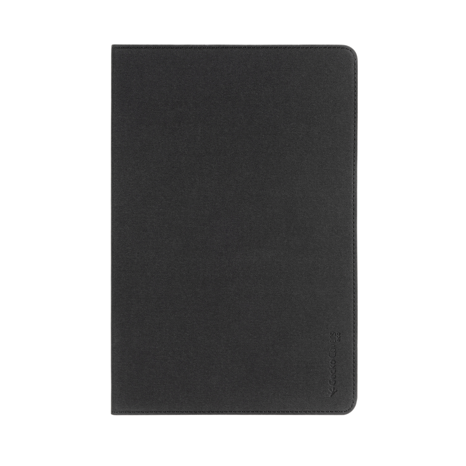 Black notebook cover. The cover is a simple rectangle with a textured surface. A logo is on the bottom.