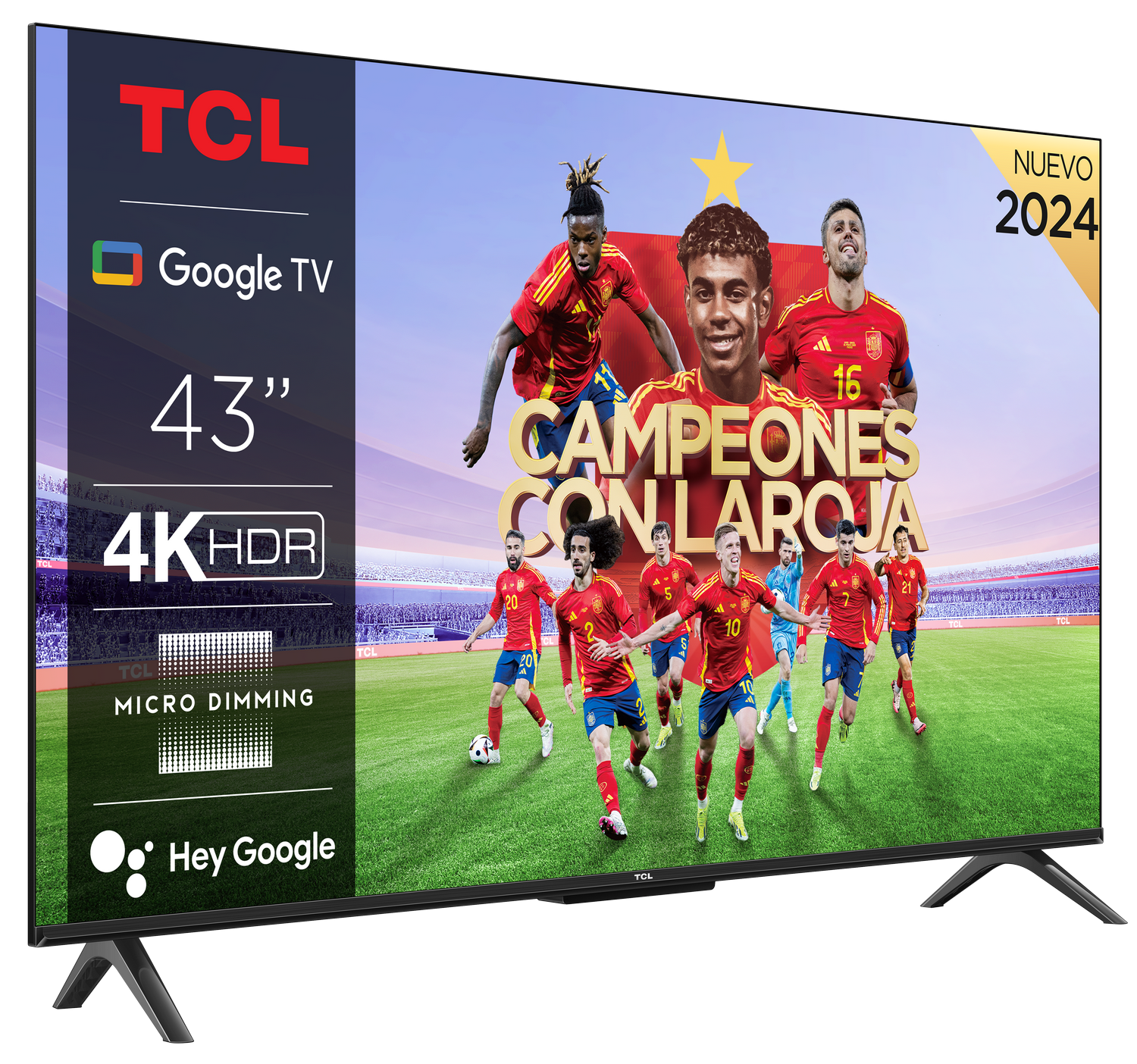 TV TCL mostrando jugadores de fútbol.