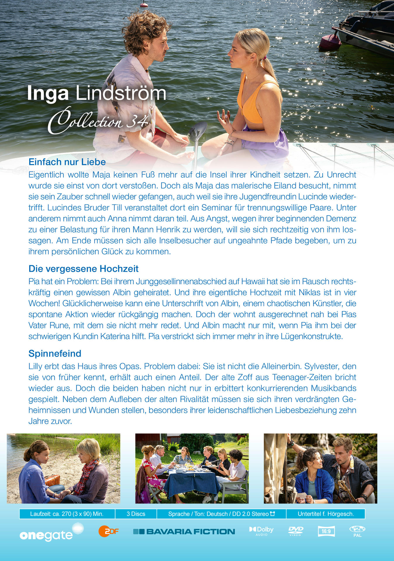 Filmcover. Zwei Personen sitzen auf einem Boot. Titel: Inga Lindström. Text auf Deutsch über den Film.