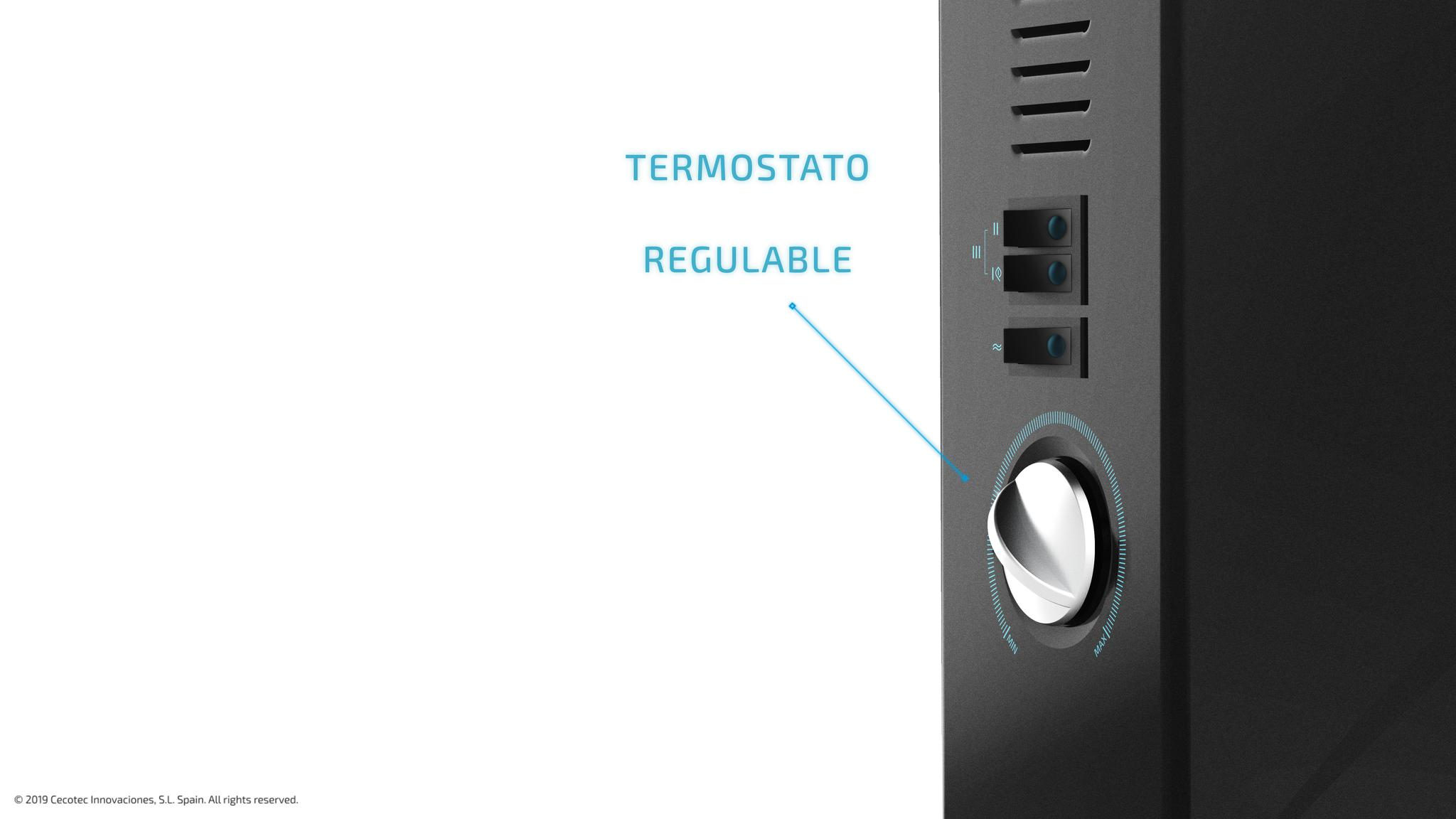 Detalle de horno microondas con termostato ajustable y botones de control.