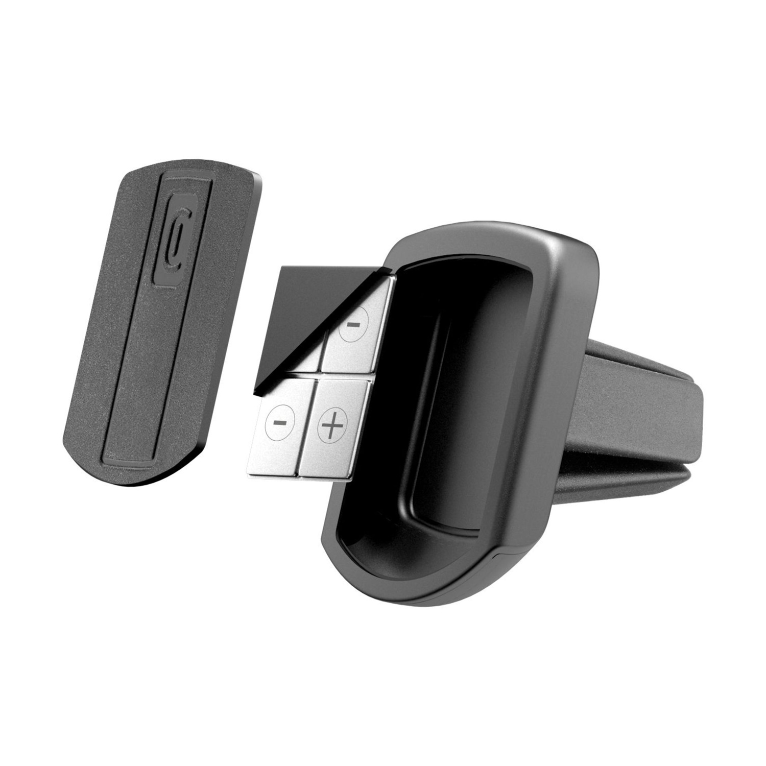 Clip nero per bocchetta dell'aria dell'auto con pulsanti più e meno regolabili per la fragranza.