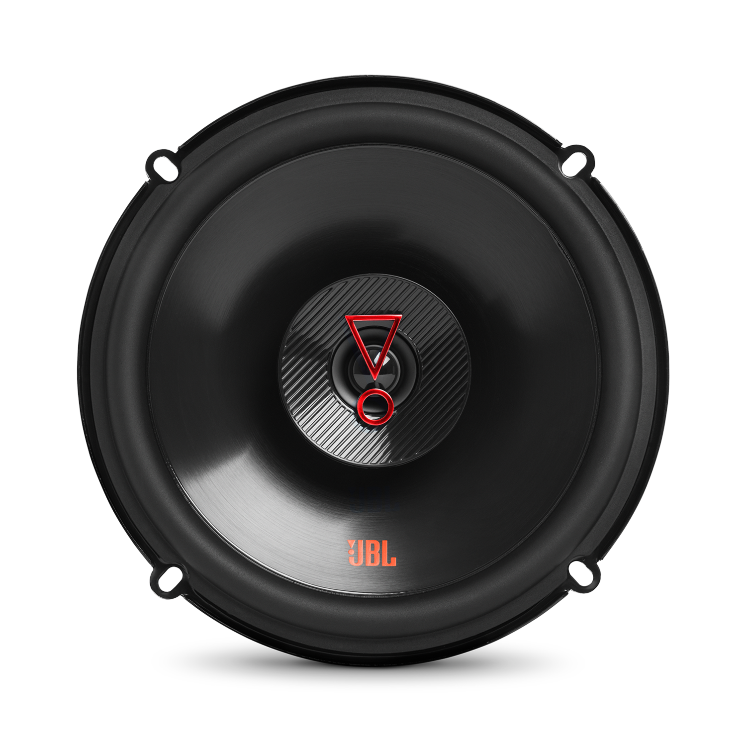 Zwarte luidspreker met JBL-logo en rode accenten.