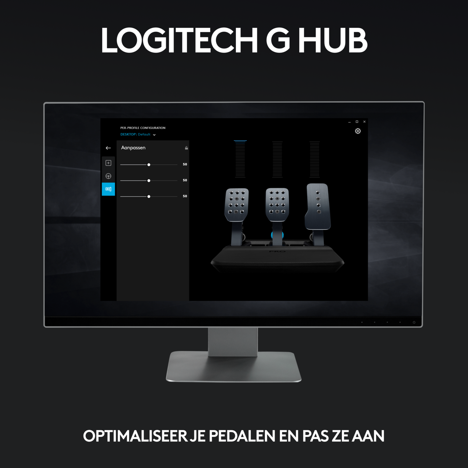 Computer screen showing a Logitech G Hub pedal configuration interface.