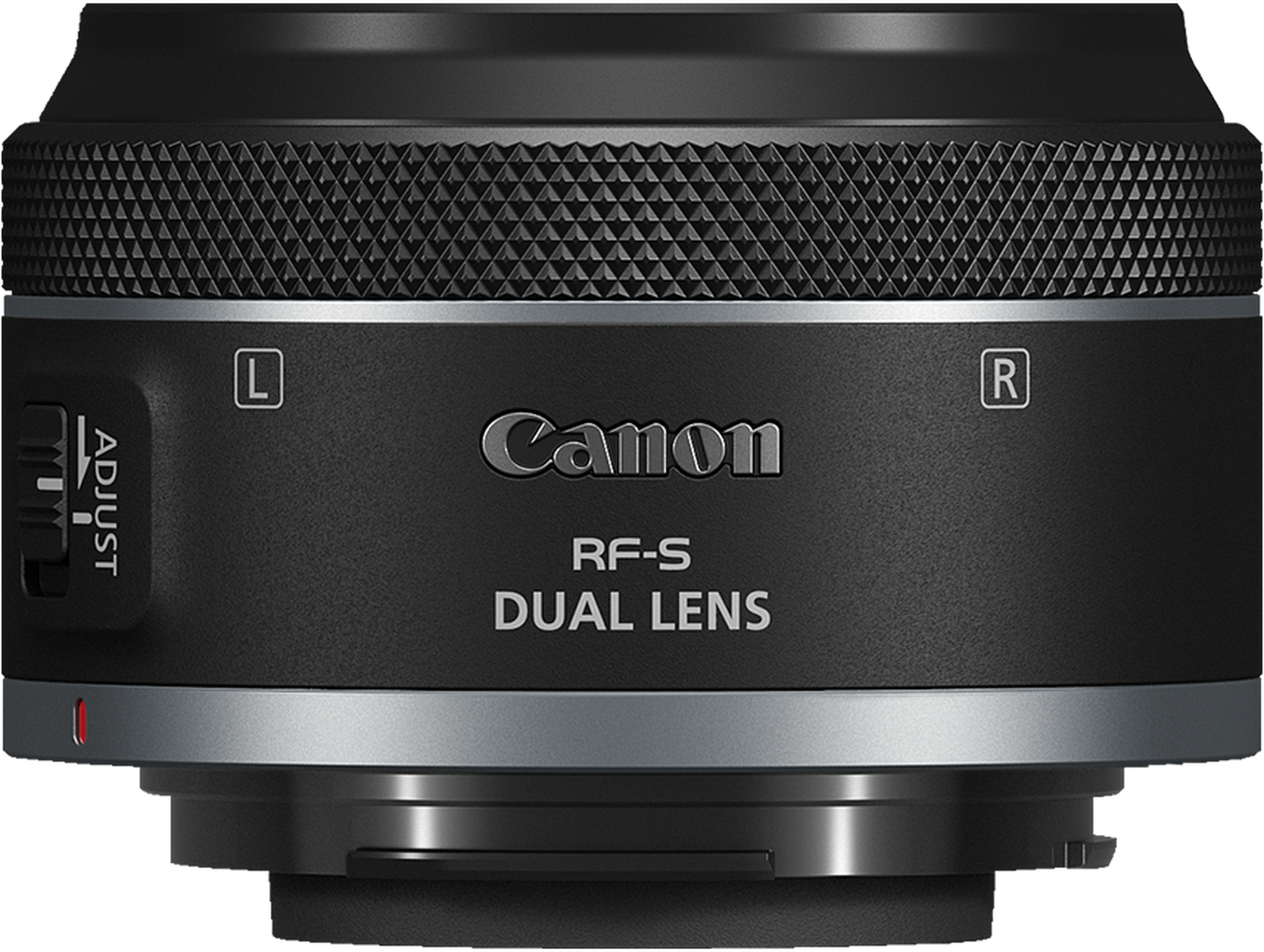 Objectif double Canon RF-S noir, gros plan, avec molette de réglage et détails argentés.