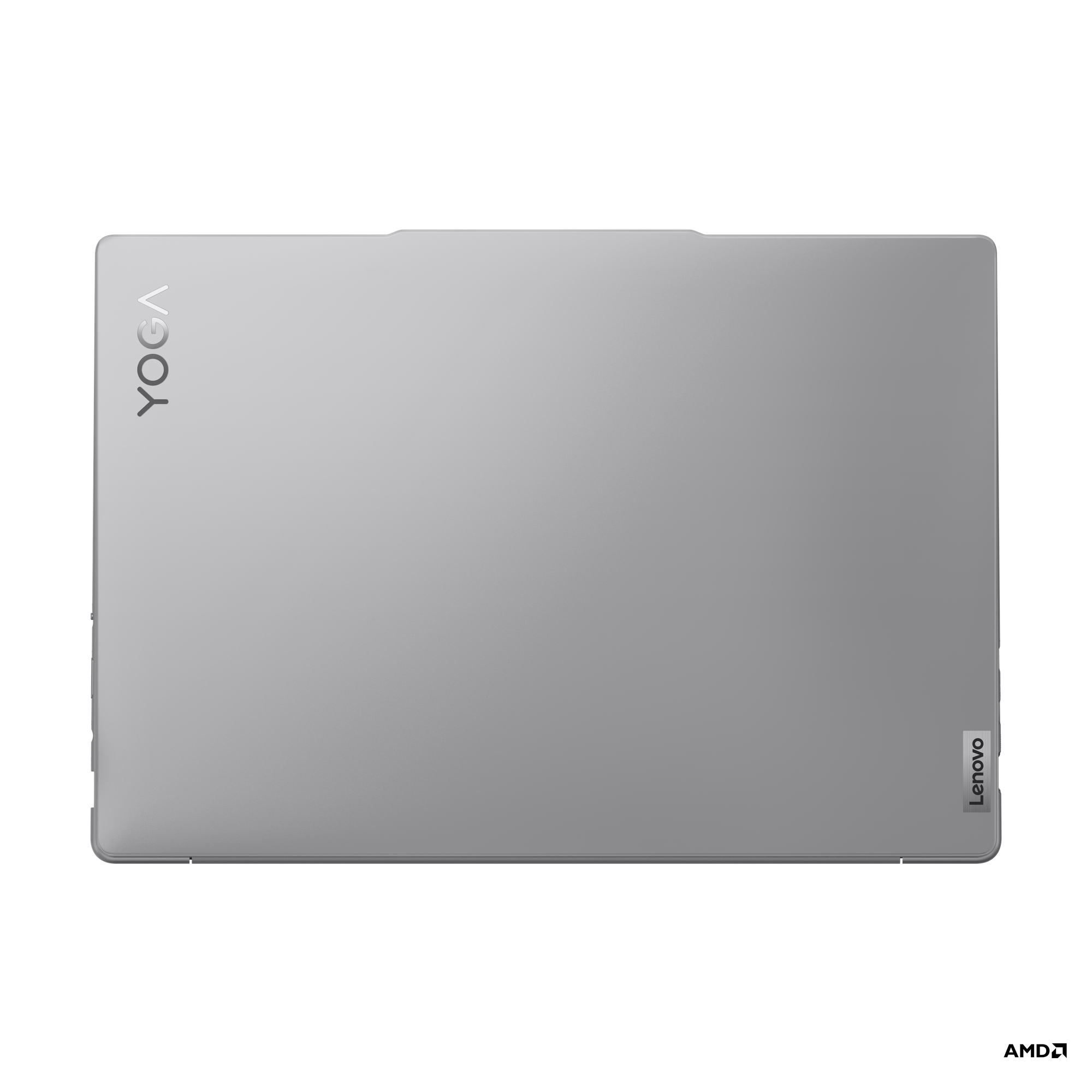 Gri Lenovo Yoga dizüstü bilgisayar, kapalı, Yoga ve Lenovo logoları.