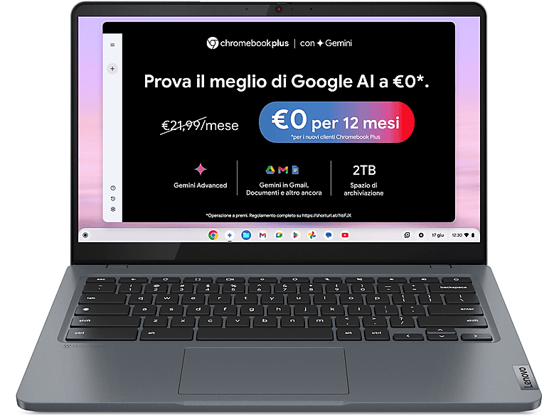 Lenovo IPS Slim 3 Chrome Plus, 14", processore Intel Core I3 N305, 8 GB, 256 GB eMMC, Grey Notebook Chromebook