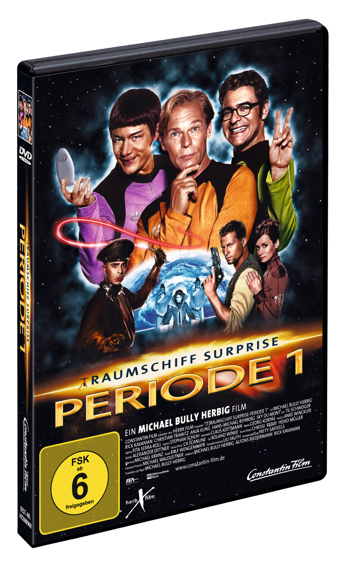DVD-Cover mit drei Männern in Raumanzügen, einer Frau und Text auf Deutsch. Der Filmtitel ist Periode 1.