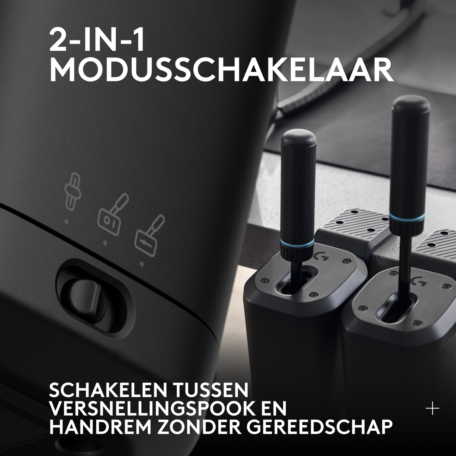 Een zwart apparaat met twee hendels. Het heeft knoppen met symbolen en tekst in het Nederlands.