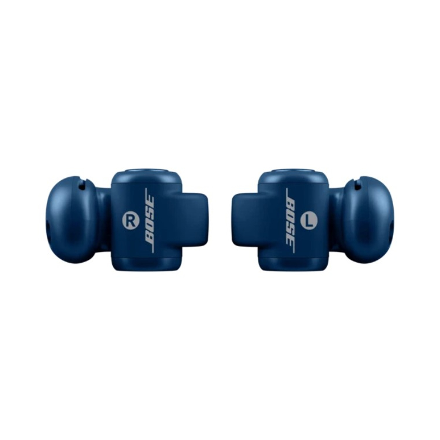 Due auricolari wireless blu con il logo Bose e le marcature L e R.