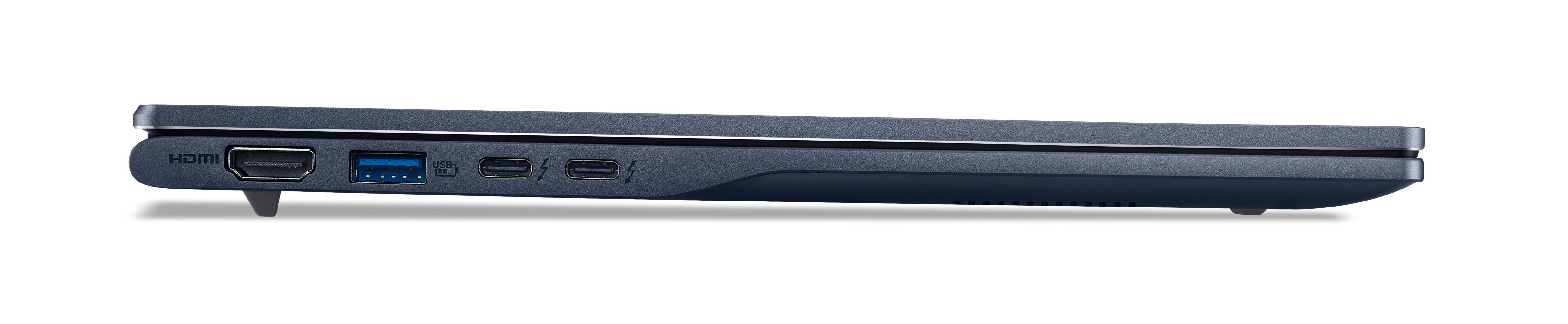 Die Seite eines Laptops. Viele Anschlüsse sind sichtbar. HDMI, USB, USB-C-Anschlüsse sind vorhanden.