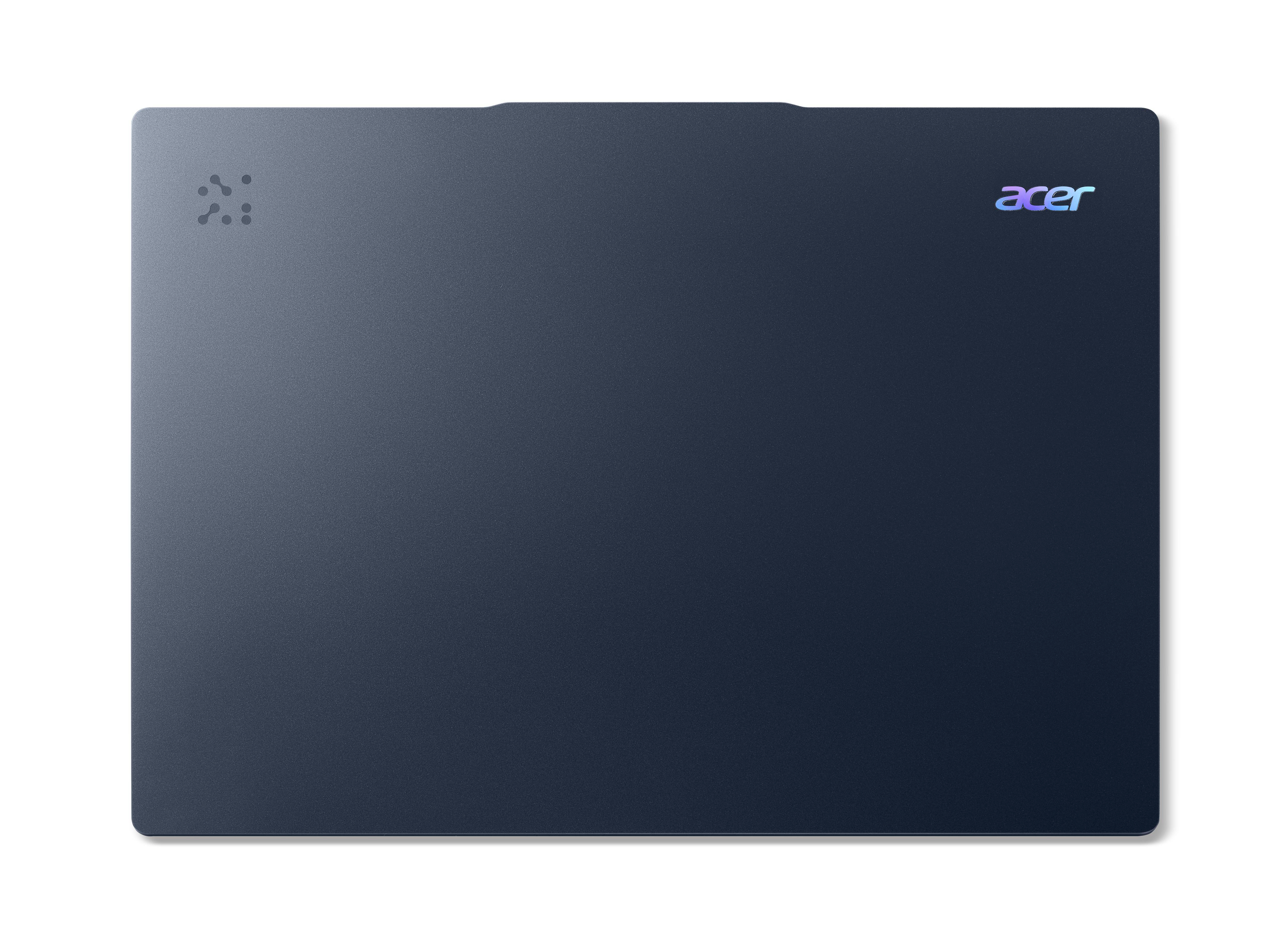 Ein dunkelblauer Laptop mit dem Acer-Logo auf weißem Hintergrund. Der Deckel ist geschlossen.