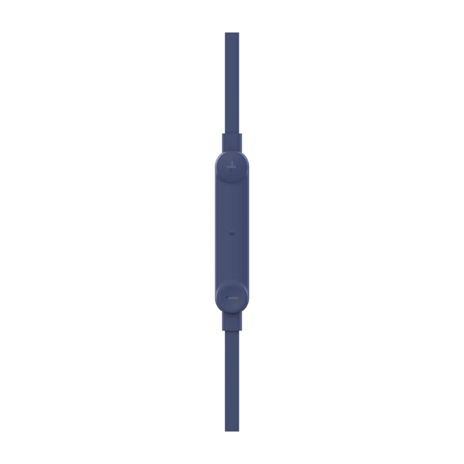 Cavo per cuffie in-ear blu con pulsanti di controllo.