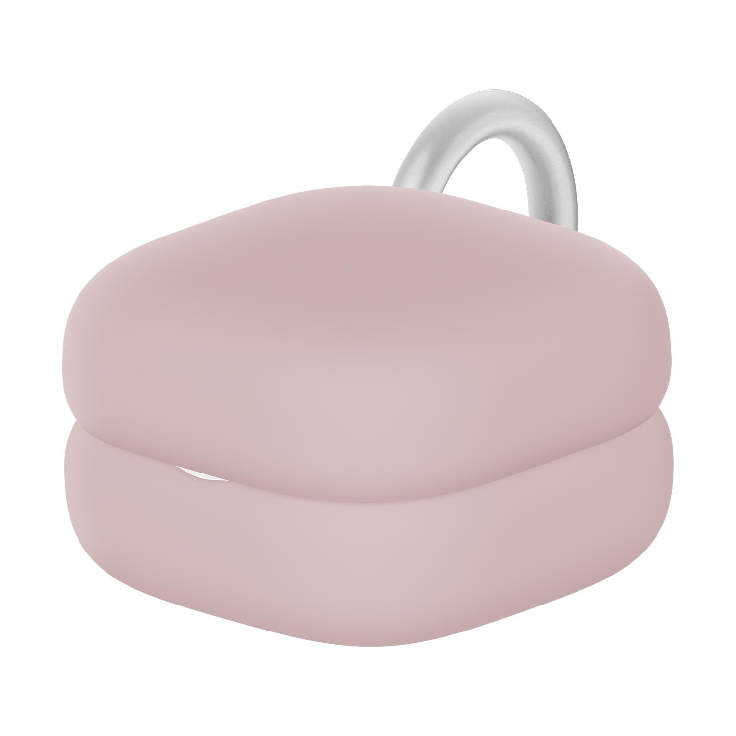 Una saponetta rosa con un manico argentato. Lo sfondo è bianco.