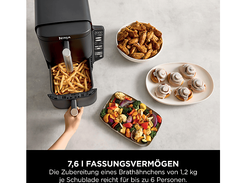 Ninja SL300EU Double Stack 2-Ebenen Heißluftfritteuse 3,8 l + 3,8 l, 2470 Watt, Schwarz — Foto 3 von 5