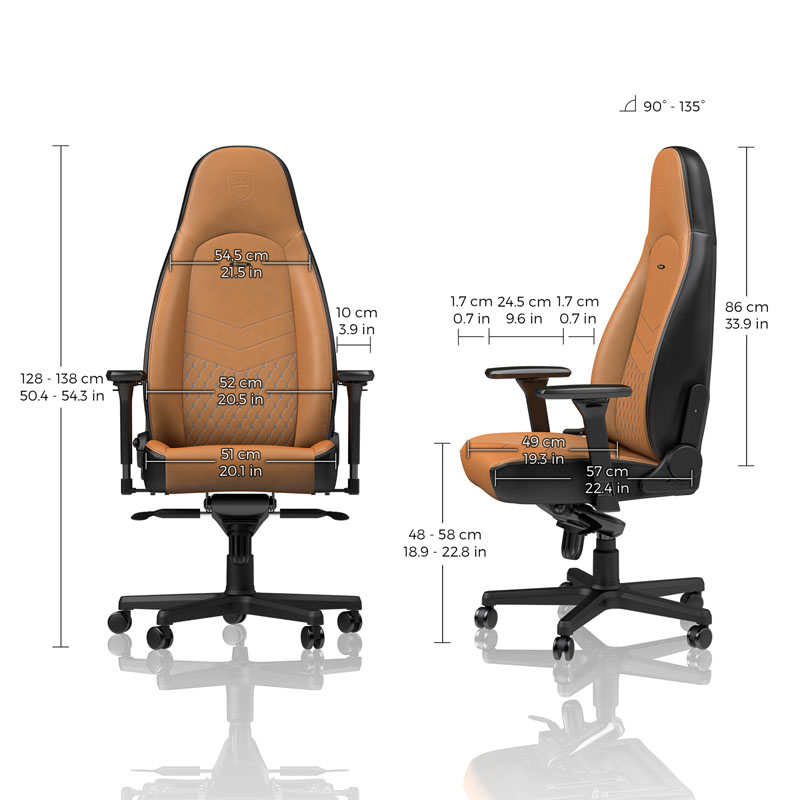 NOBLECHAIRS ICON Echtleder Gamingstuhl, Cognac, Schwarz