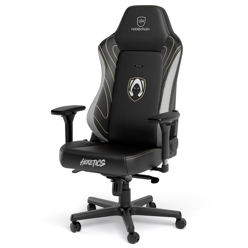 NOBLECHAIRS HERO - Team Heretics Edition Gaming Stuhl, Schwarz, Grau, Gold, Weiß